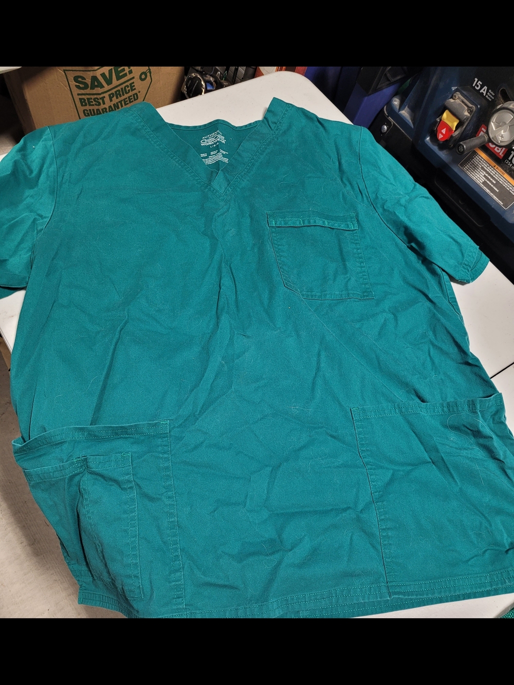Cherokee Men's Teal Green Scrub Top and Pants Set - Picture 2 of 8